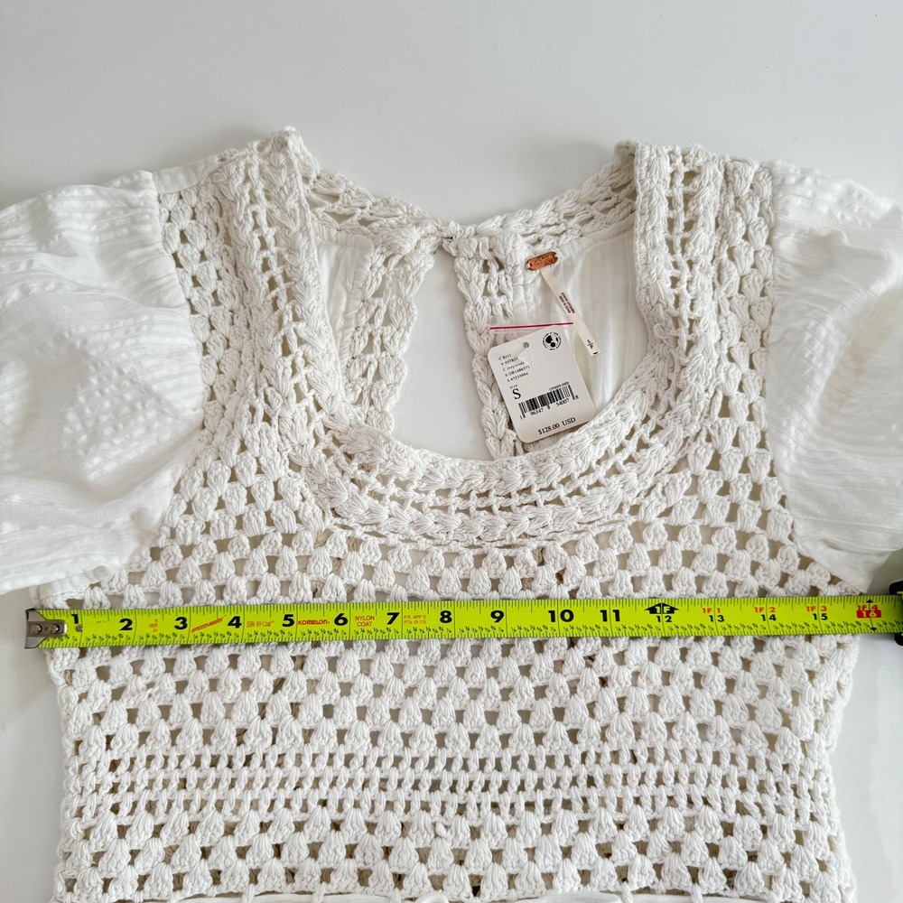 Free People Megan Crochet Knit Top Ivory Long Sleeve Peplum Blouse White Size S - Picture 7 of 14